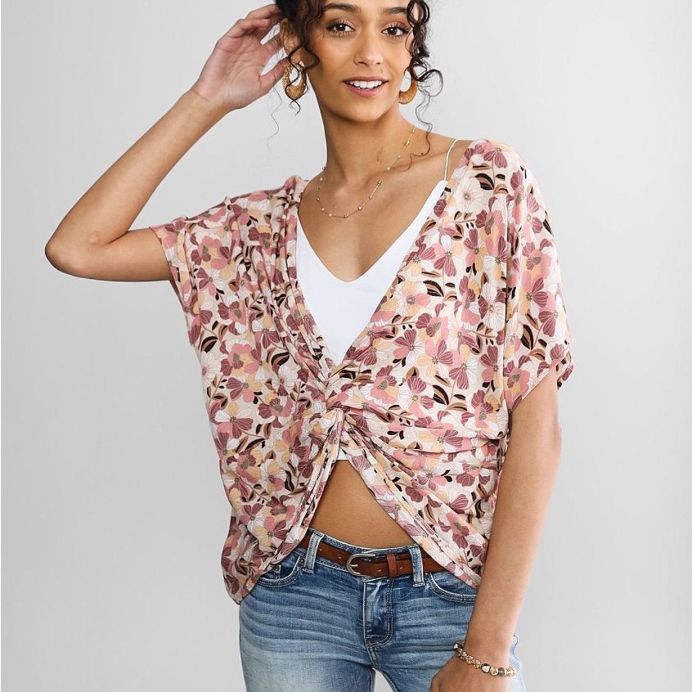 Willow + Root Twisted Open Back Top Versatile Flo… - image 1